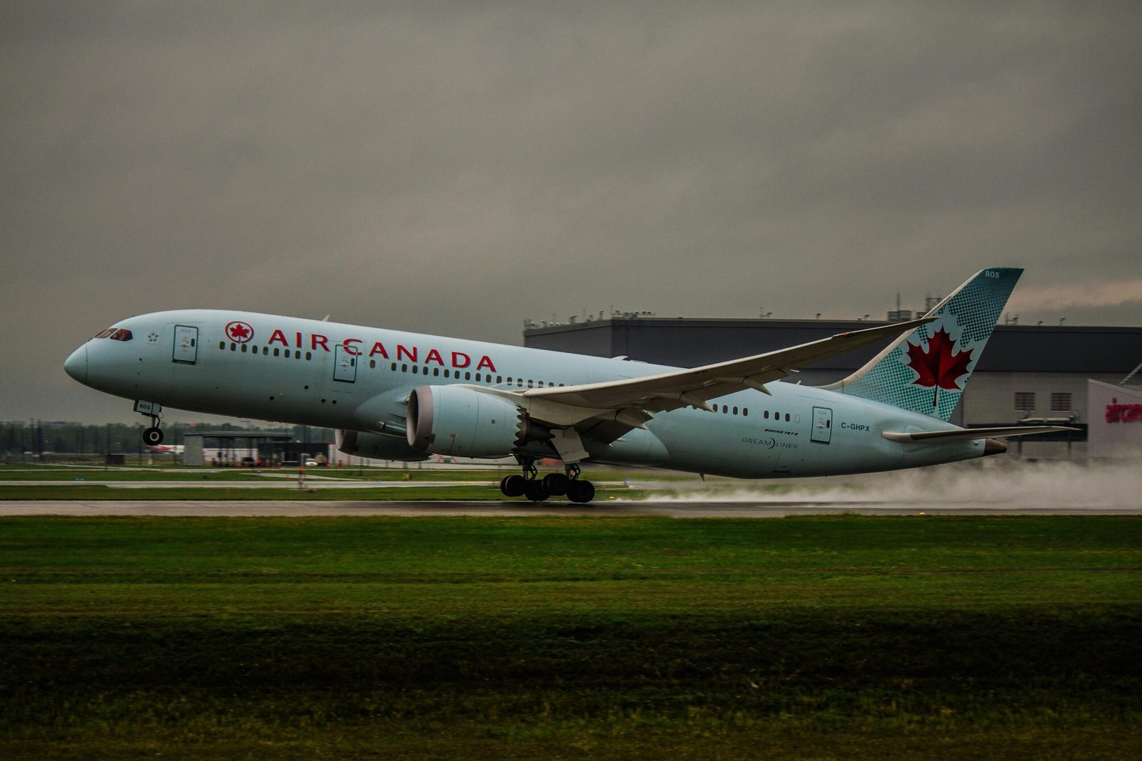 A White Air Canada Plane on Green Grass